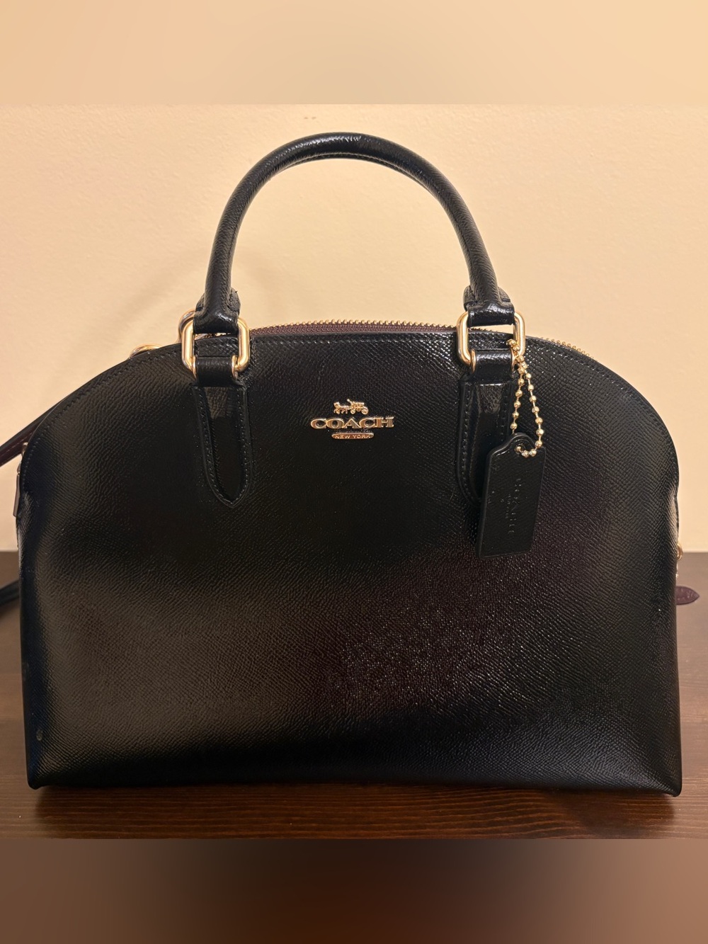 Coach Black Crossgrain Patent Leather Quinn Satchel Bag Crossbody NWT